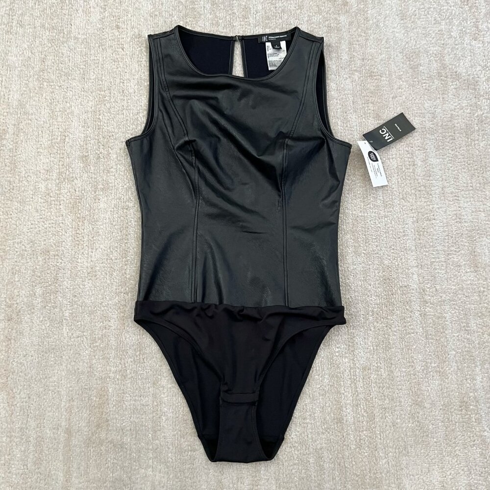 NWT INC Faux Leather Tank Top Bodysuit S Black